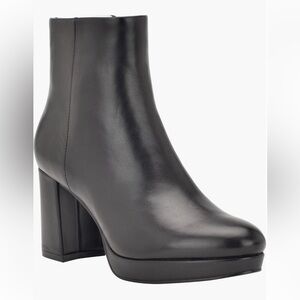 Calvin Klein Women's Uda Platform Dress Heel Booties Black Leather Size 7.5 NEW